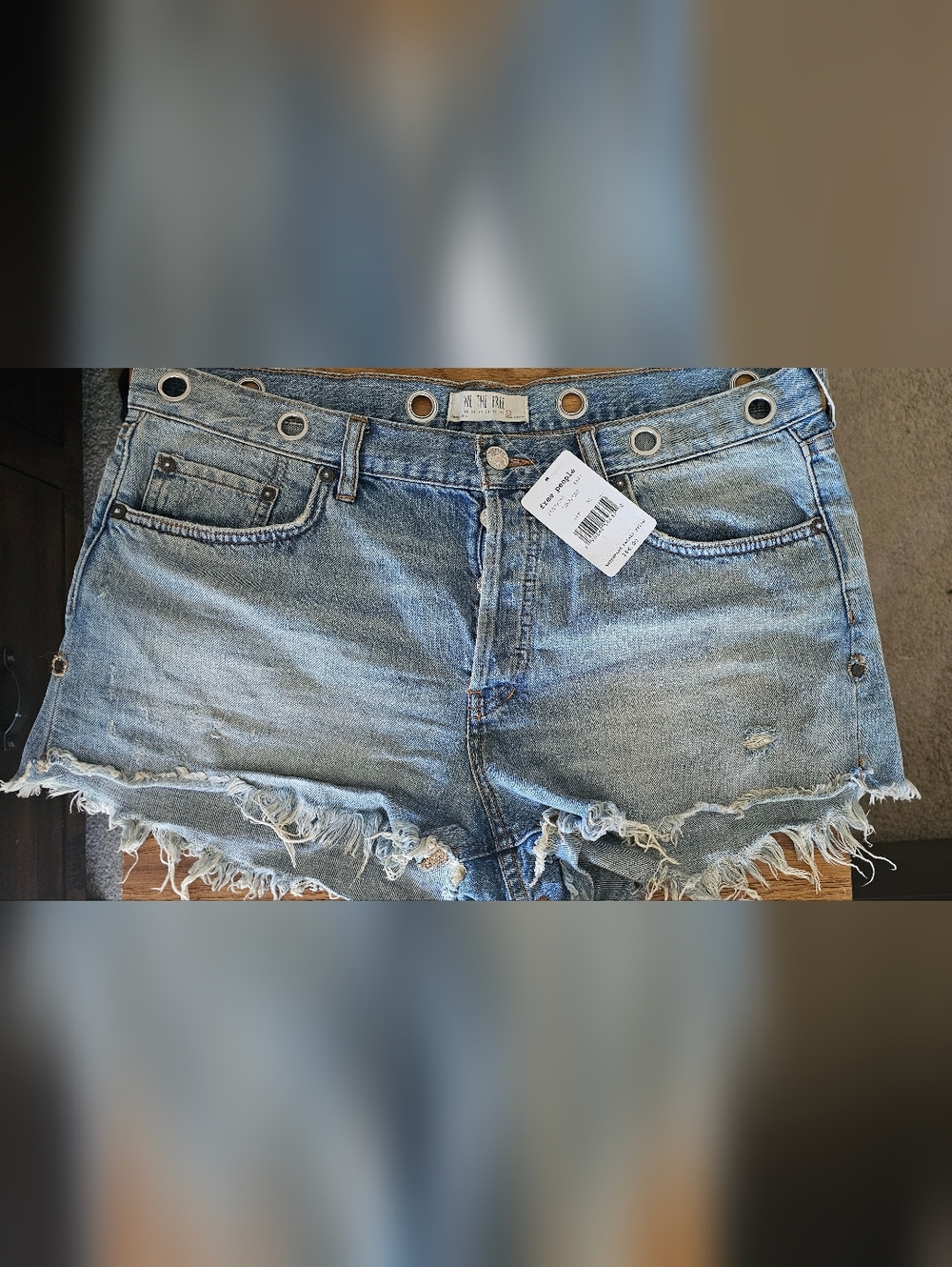Free People Light Blue Distressed Jean Shorts